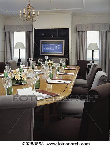 Well Lit Modern Designer Decorated Boardroom With Built In