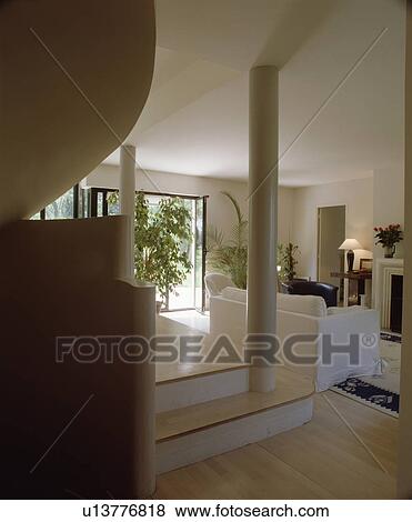 Wooden flooring in modern openplansplit-level living room View Large Photo Image Stock Photo - Wooden flooring in modern openplansplit-level living room. Fotosearch