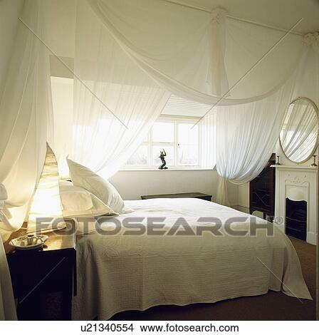 All white bedroom with mosquito net. View Large Photo Image Picture - All white bedroom with mosquito net.. Fotosearch