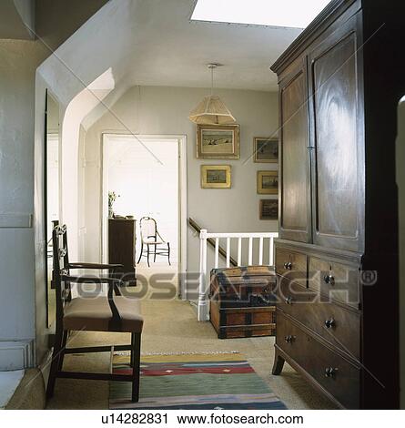 Antique linen press on country landing View Large Photo Image Stock Image - Antique linen press on country landing . Fotosearch