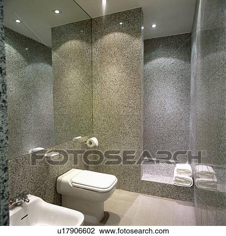 Architectural bathroom with mirrored wall and good lighting View Large Photo Image Stock Image - Architectural bathroom with mirrored wall and good lighting. Fotosearch