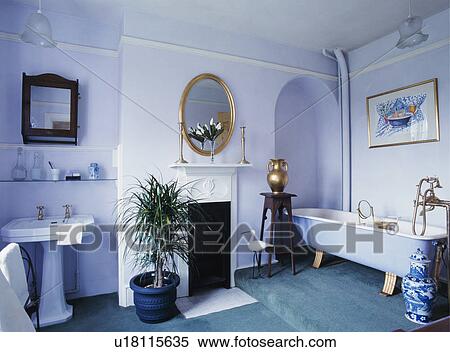 Stock Photography - bath, pastel, plants, blue, interior, tables. Fotosearch