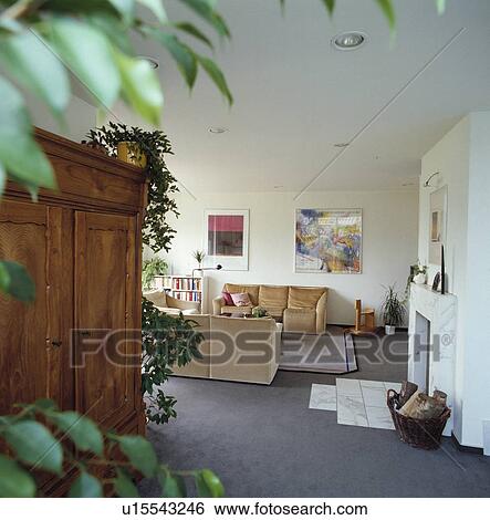 Beige sofas in modern living room View Large Photo Image Stock Photograph - Beige sofas in modern living room. Fotosearch