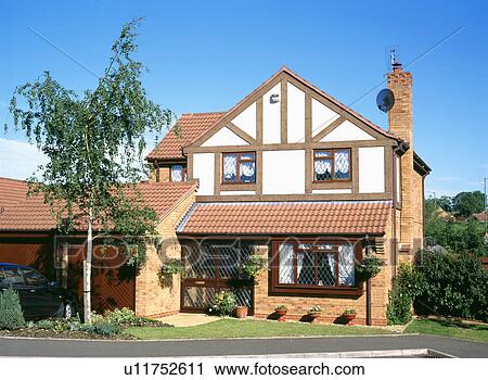 Birch tree in front of small half timbered detached house View Large Photo Image Stock Image - Birch tree in front of small half timbered detached house. Fotosearch