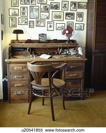 Super Black+white, foto's, op, muur, boven, oud, houten bureau, en XP-74