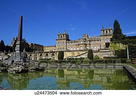 Blenheim Palace, Woodstock, near Oxford, Oxfordshire, England. View from lower water terrace. Large fountain. View Large Photo Image Picture - Blenheim Palace, Woodstock, near Oxford, Oxfordshire, England. View from lower water terrace. Large fountain.. Fotosearch