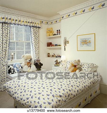 Blue Yellow Duck Patterned Duvet And Matching Curtains In Child S