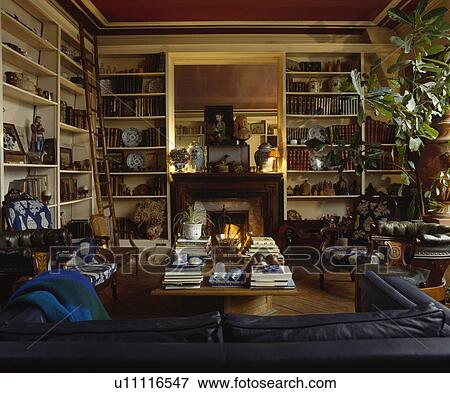 Bookshelves in traditional living room View Large Photo Image Stock Photo - Bookshelves in traditional living room. Fotosearch