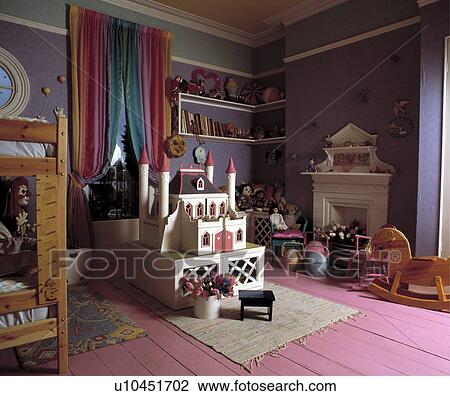 Child's Colourful Bedroom with large Dollshouse. View Large Photo Image Stock Image - Child's Colourful Bedroom with large Dollshouse.. Fotosearch