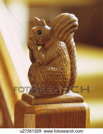 Close-up of carved wooden squirrel newel-post View Large Photo Image Stock Photo - Close-up of carved wooden squirrel newel-post. Fotosearch