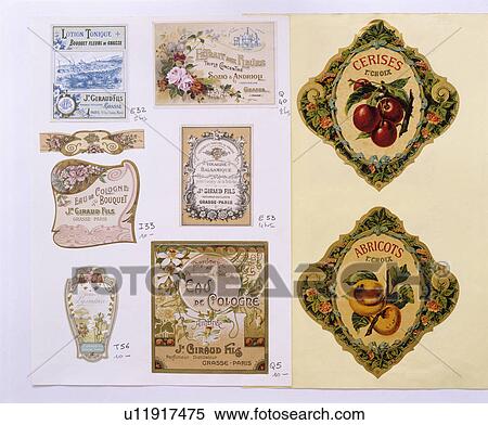 Stock Photography - Close-up of collection of old French labels. Fotosearch