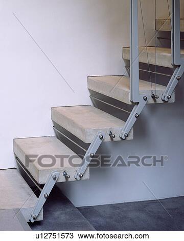 Close up of metal and concrete modern staircase View Large Photo Image Stock Image - Close up of metal and concrete modern staircase. Fotosearch