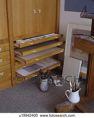 Close-up of open drawers of plans chest View Large Photo Image Stock Image - Close-up of open drawers of plans chest. Fotosearch