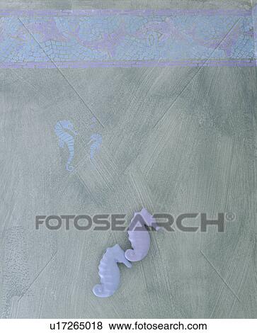Close up of paint effect ragged wall with seahorse stencil View Large Photo Image Stock Photo - Close up of paint effect ragged wall with seahorse stencil. Fotosearch