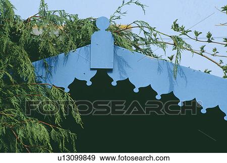 Close-up of pastel blue roof eaves of garden shed View Large Photo Image Stock Photo - Close-up of pastel blue roof eaves of garden shed. Fotosearch