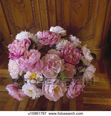 Close-up of pink silk paeonies in floral arrangement View Large Photo Image Stock Photo - Close-up of pink silk paeonies in floral arrangement. Fotosearch