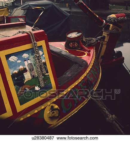 Stock Photo - Close up of prown and traditional castle painting on narrow boat. Fotosearch