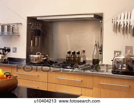 Close-up of stainless steel pan on hob set into stainless steel worktop View Large Photo Image Stock Image - Close-up of stainless steel pan on hob set into stainless steel worktop. Fotosearch