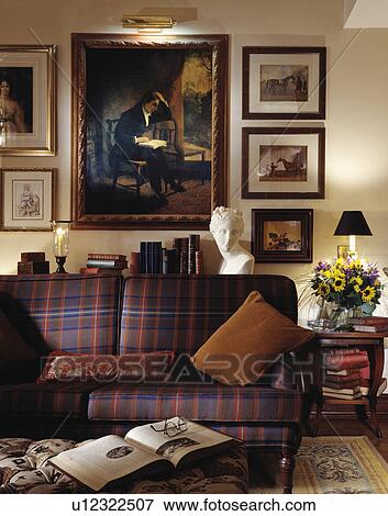 Cosy corner of interior designed livingroom with tartan covered seating. View Large Photo Image Stock Photo - Cosy corner of interior designed livingroom with tartan covered seating.. Fotosearch