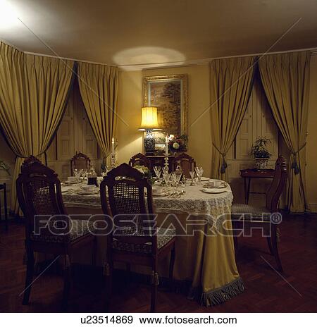 curtain, interior, furniture, chair, antique, soft-furnishings, diningroom, table View Large Photo Image Stock Photo - curtain, interior, furniture, chair, antique, soft-furnishings, diningroom, table. Fotosearch