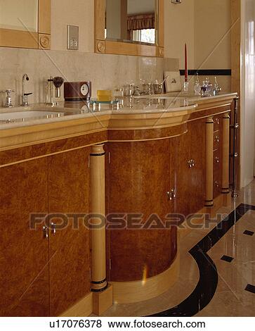 Curved Walnut Vanity Unit In Bathroom With Tiled Floor Black Curved Walnut Vanity Unit In Bathroom