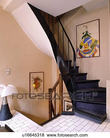 Dark blue carpet on black staircase with white tiles on landing floor View Large Photo Image Stock Photo - Dark blue carpet on black staircase with white tiles on landing floor. Fotosearch