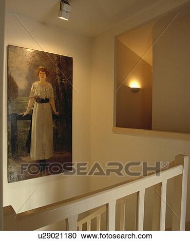 Edwardian picture on wall above white stairs View Large Photo Image Stock Image - Edwardian picture on wall above white stairs. Fotosearch