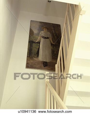 Edwardian picture on wall above white stairs View Large Photo Image Stock Photograph - Edwardian picture on wall above white stairs. Fotosearch