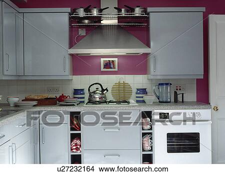 Picture - extractor, interior, kitchen, lighting, stainless steel, kettle. Fotosearch
