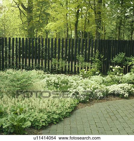Fence in green country garden in summer View Large Photo Image Picture - Fence in green country garden in summer. Fotosearch