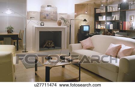 Fireplace in modern living room View Large Photo Image Picture - Fireplace in modern living room. Fotosearch