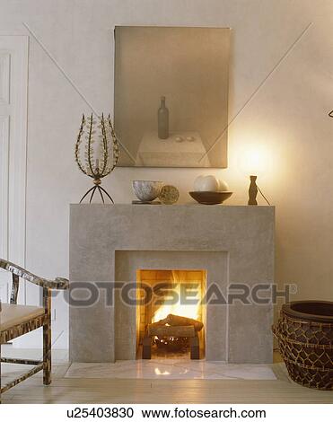 Stock Image - Fireplace in modern living room. Fotosearch
