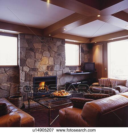 Fireplace in modern living room View Large Photo Image Stock Photo - Fireplace in modern living room. Fotosearch