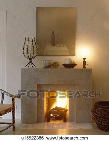 Stock Photograph - Fireplace in modern living room. Fotosearch