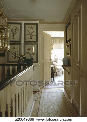 Floral carpet runner on cream landing with door open to bedroom View Large Photo Image Stock Photo - Floral carpet runner on cream landing with door open to bedroom. Fotosearch