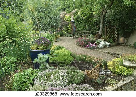 Gravel path in walled herb garden with raised beds View Large Photo Image Stock Photo - Gravel path in walled herb garden with raised beds. Fotosearch