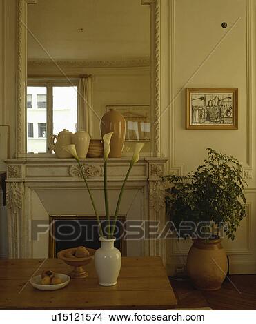 Picture - Mirror above fireplace in living room. Fotosearch