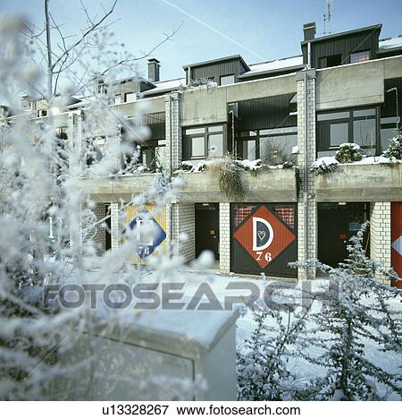 Modern apartment building in the snow View Large Photo Image Stock Photo - Modern apartment building in the snow. Fotosearch