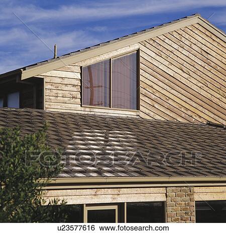Modern architectural wooden town house View Large Photo Image Stock Photograph - Modern architectural wooden town house. Fotosearch