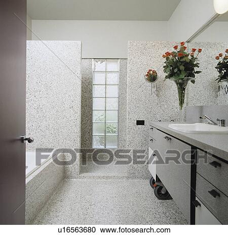 Modern grey granite bathroom with glass brick window in wet toom View Large Photo Image Stock Image - Modern grey granite bathroom with glass brick window in wet toom. Fotosearch