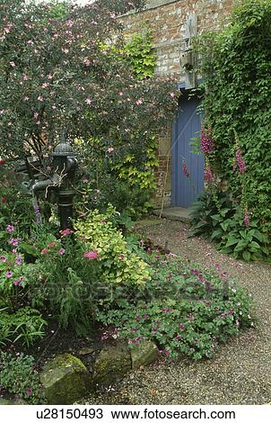 Old garden pump and small water feature in walled country garden View Large Photo Image Stock Image - Old garden pump and small water feature in walled country garden. Fotosearch