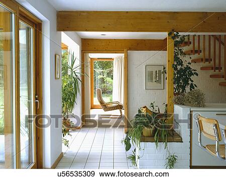 Openplan modern hall with white tiled floor and sliding doors View Large Photo Image Stock Photo - Openplan modern hall with white tiled floor and sliding doors. Fotosearch