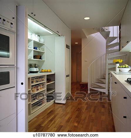 Openplan modern kitchen with doors screening sink View Large Photo Image Stock Image - Openplan modern kitchen with doors screening sink. Fotosearch