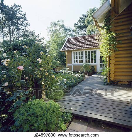 Patio in country garden in summer View Large Photo Image Stock Image - Patio in country garden in summer. Fotosearch