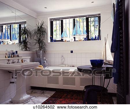 Stock Image - plants, interior, bath, glass, interiors, stained, traditional, windows. Fotosearch