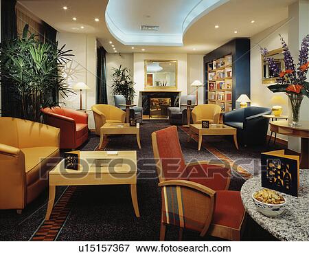 Stock Photo - Residents lounge in London hotel.. Fotosearch