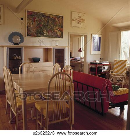 Stock Image - sofa, bedsofa, wood, red, red, diningroom. Fotosearch
