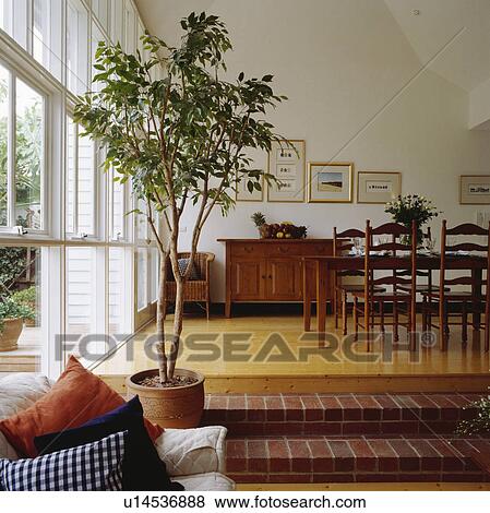 Split level living area with brick steps to diningroom. View Large Photo Image Stock Photo - Split level living area with brick steps to diningroom.. Fotosearch