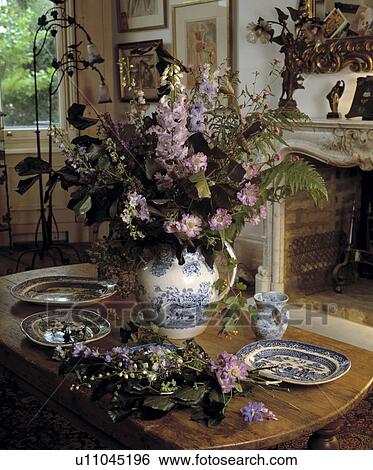 Stock Photograph - Still-Life of floral arrangement of blue delphiniums. Fotosearch