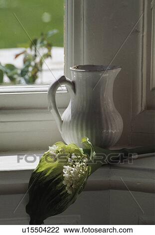 Stock Image - Still-Life of lily-of-the-valley and white jug. Fotosearch